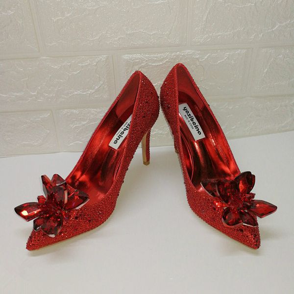 

new cinderella crystal shoes heels women pointed bride shoes women's high heels female silver rhinestone wedding shoes, Black