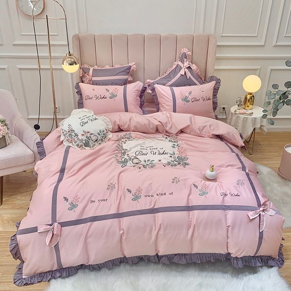 

tutubird-luxury egyptian cotton duvet cover  king size floral embroidery bedding set pastoral korean style bed linen