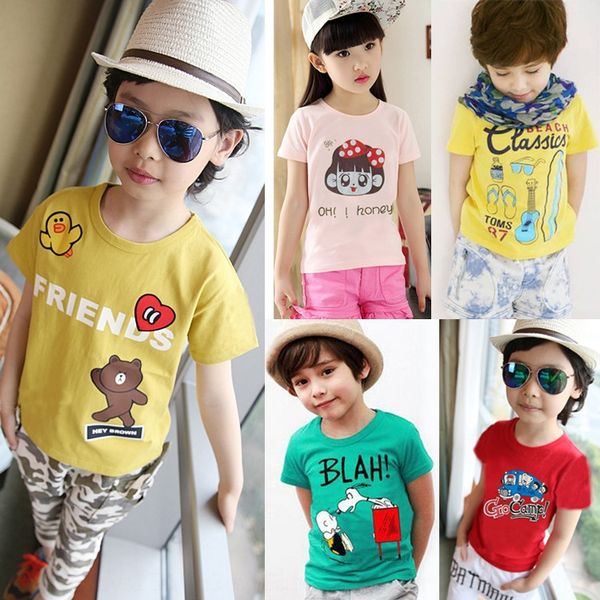 

20 new short-sleeved t-shirt for boys and girls cartoon round collar printed children's casual t-shirt, Blue