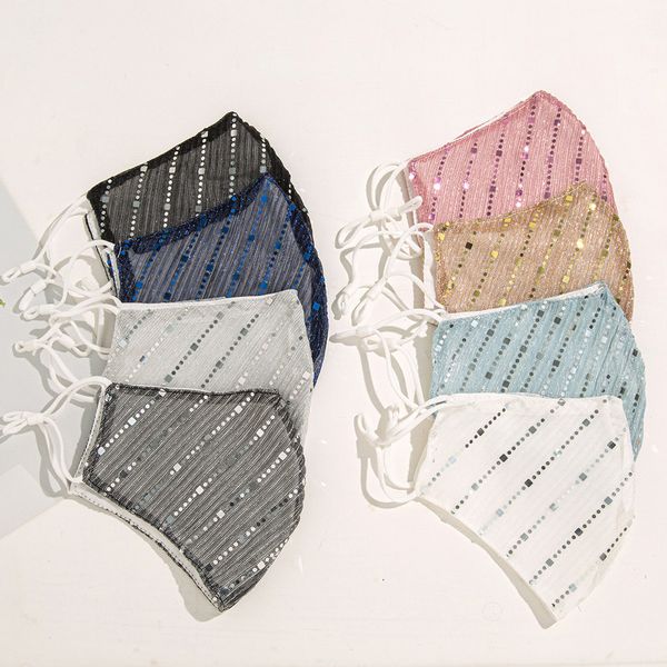 

thin cotton sequin face masks for women cloth breathable anti-dust suncreen washable reusable mask 8 color dhl free
