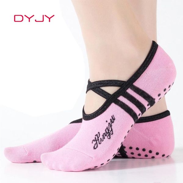 

dyjy 1 pair women yoga socks slipper for lady anti skid slip damping bandage pilates sports sock ballet heel dance protector, Black
