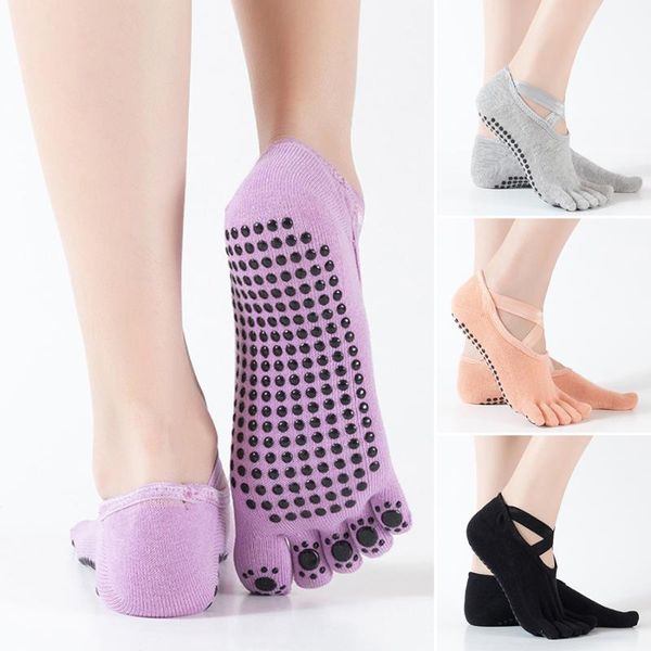 

socks with fingers non-slip yoga socks fitness sport for yoga dancing protection feet backless solid cotton, Black