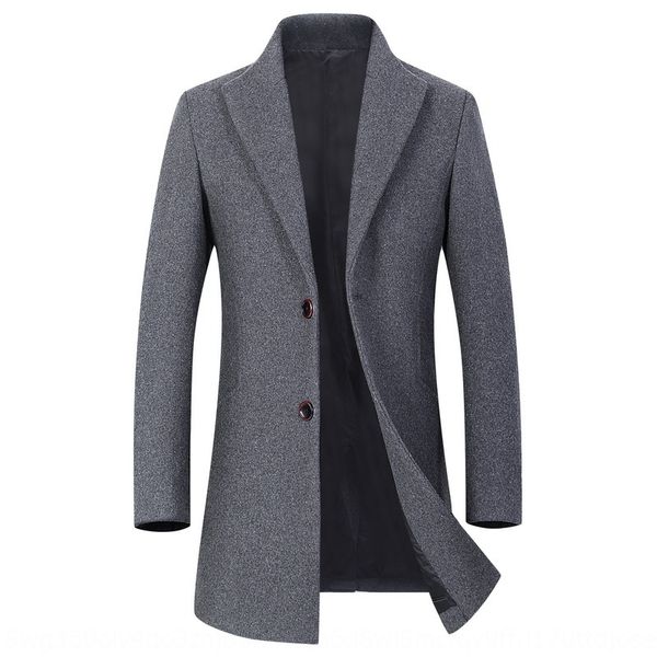 

2019 coat woolwool wool new men's mid-length pure color casual lapel youth slim woolen coat mixed batch, Black
