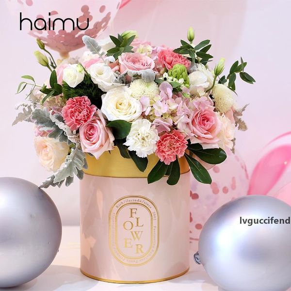 

2pcs gold stamping holding bucket gift box flower bouquet packaging box wedding favor decoration florist packing boxes