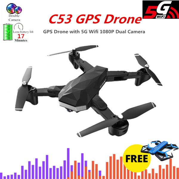 

c53 gps rc drone quadcopter with 5g wifi 1080p hd camera helicopter altitude hold foldable follow me quadrocopter vs xs812 sg907