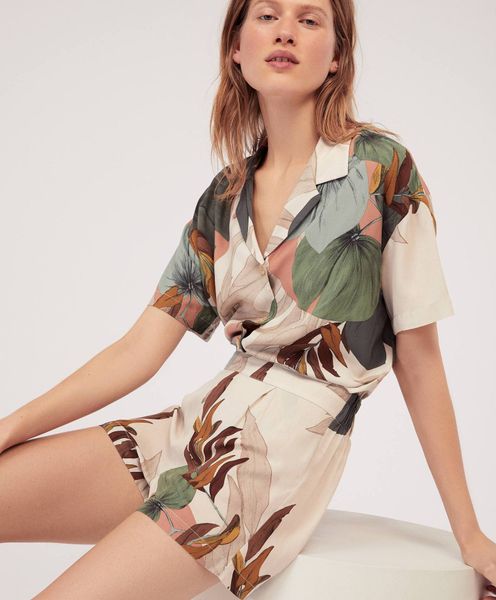 

new palm leaf печати пижама главная wear 2020 лето коротким рукавом loungewear шорты пижамы секси главная одежда, Black;red