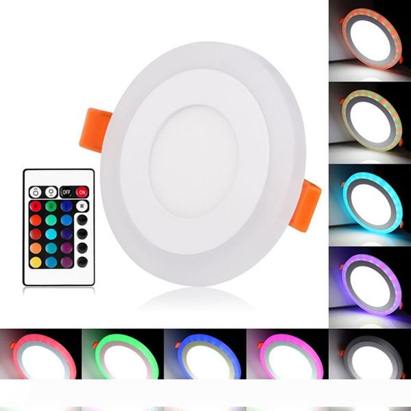 

round square rgb led panel light + remote control 6w 9w 16w 24w recessed led ceiling panel light ac85-265v+driver