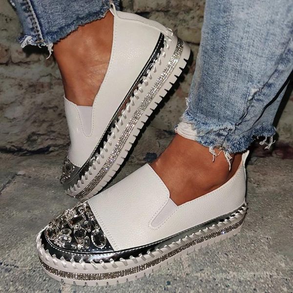 

ladies casual flat heel crystal rhinestone glitter slip on platform loafers shoes plus size summer womens shoes d2#3, Black