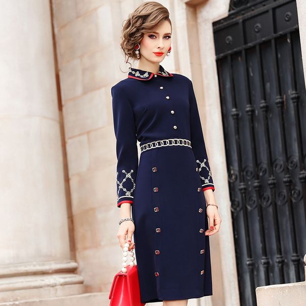 

runway 2020 new spring lady dress autumn business affairs women vintage party dress plus size solid winter embroidery dresses xl, Black;gray