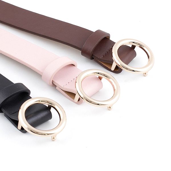 

women fashion solid round shape buckle waist belt metal buckle casual pu leather belts ladies leisure dress jeans wild waistband, Black;brown