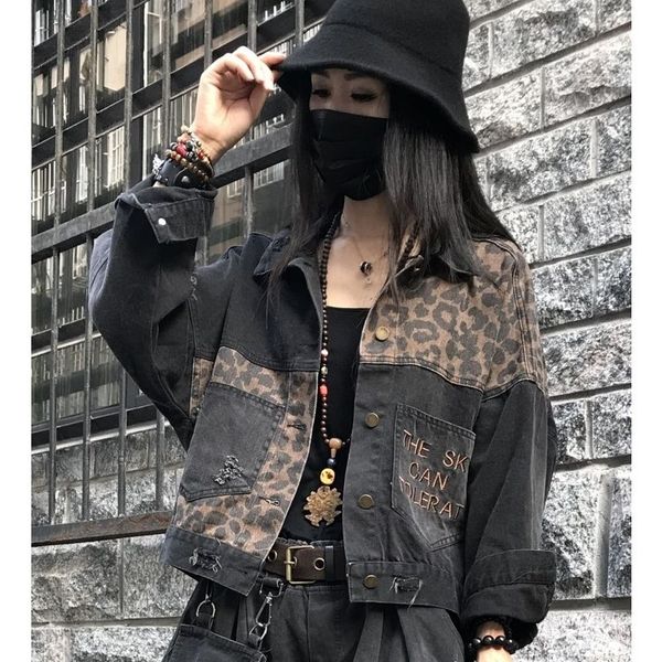 

korean vintage fashion leopard print women coats streetwear long sleeve bf style single breasted female jackets chaqueta mujer, Black;brown