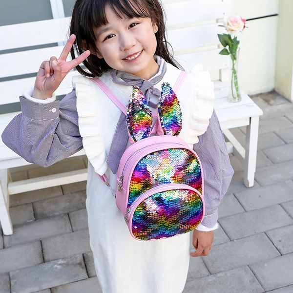 

d2bi8 cartoon rabbit ear sequins children's fashion girl shoulder rabbit ear satchel satchel messenger bag kindergarten children's