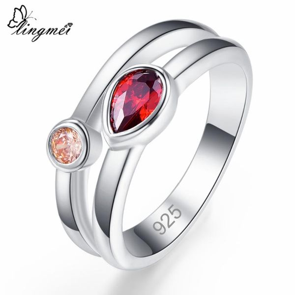 

lingmei wedding band red & yellow & pink purple zircon silver color ring size 6 7 8 9 classic fashion party jewelry, Golden;silver