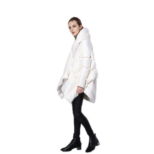 

2020 new fashion women's down jacket parka cloaks european designer asymmetric length winter coat female, Black