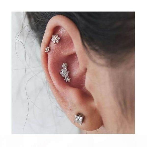 

100% 925 sterling silver earring rhodium gold cz flower dainty delicate flower women girl gift elegance cute lovely gift silver fine earring, Golden;silver