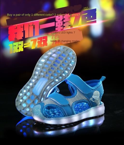 

2019 new korean style luminous children's boys' middle and large children's primary school students' luminous shoes beac, Black
