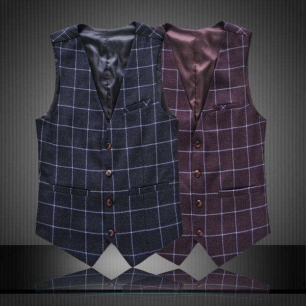 

новый мужской костюм корейский тонкий тонкий большой размер плед жилет мужской жилет без рукавов, Black;white