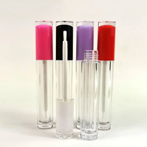 

2020 new cosmetics lip gloss packaging containers round clear lip gloss bottles pink red purple lipgloss tubes empty lip gloss tube bottles