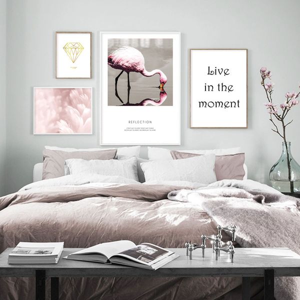

pink feather life quote canvas posters and prints minimalist motivational wall art painting nordic pictures modern home decor