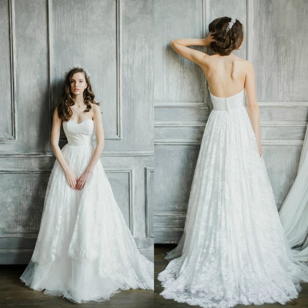 

2020 elegant wedding dresses a line lace and tulle sweep train beach wedding dress backless bridal gown plus size wedding dress, White