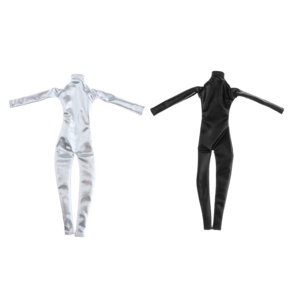 

1/6 scale action figure woman pu coverall clothes black/silver toys x2