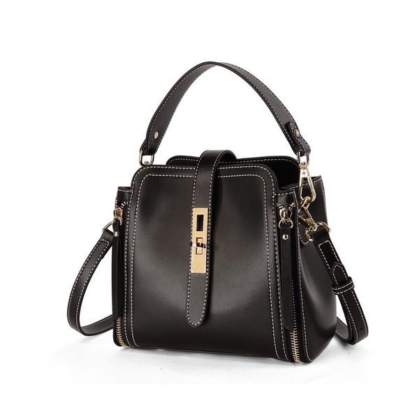 

black leather bag ladies design fashion diagonal shoulder leather bag british casual wild large capacity chain handbag gift 332