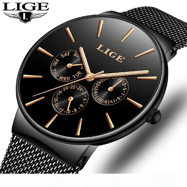 

mens watches lige brand luxury waterproof ultra thin date clock male steel strap casual quartz men sports wrist watch c19010301, Slivery;brown