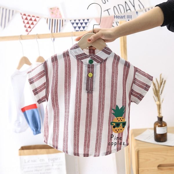 

children's suit 2020 children 1-4 years old 3 children's suit male baby korean vertical stripe shirt short sleeve shirt, White;black