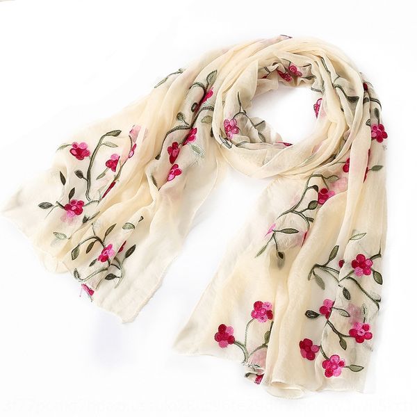 

new flower embroidered silk women's fashion all-match women's summer scarf shawl scarf beach towel anti-wear shawl, Red;brown