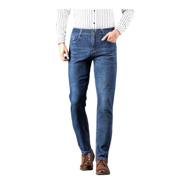

ripped jeans for men's fashion casual business jeans straight trousers cotton pants vaqueros hombre rectos #y2, Blue