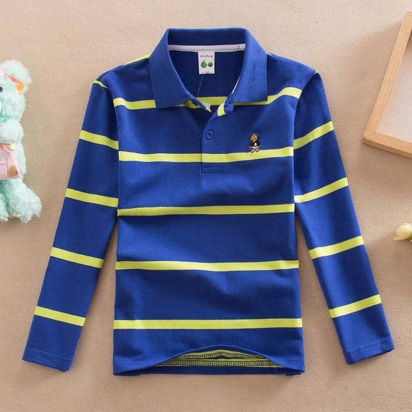 

autumn 2020 boys' medium t-shirt and large 100-170 long sleeve t-shirt 1-15 years old lapel children's clothing children's cl, Blue