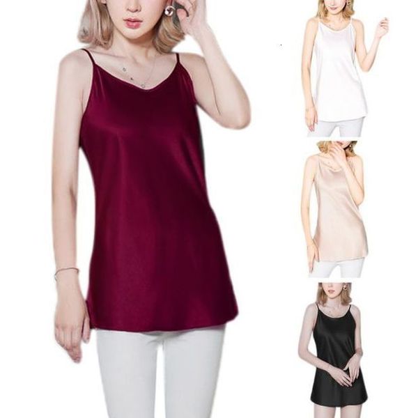 

womens plus size imitated silk summer basic camisole spaghetti straps glitter solid color tank pajamas scoop neck lingerie, White