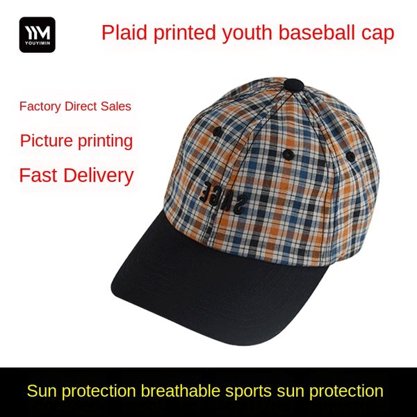 

british style plaid cotton embroidery sunscreen baseball baseball fashionable children's cap gift hat sunscreen cap, Blue;gray