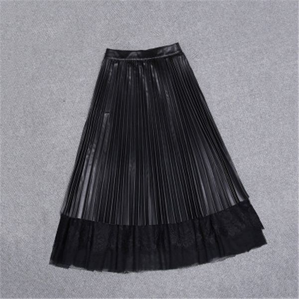

2020 women spring genuine real sheep leather skirt e73, Black