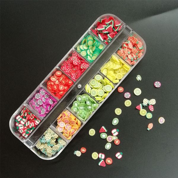 

1 box 3d fruit flower nail art decorations summer colorful watermelon orange strawberry design diy nail flakes tiny slices, Silver;gold