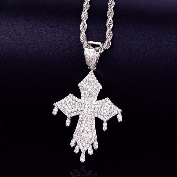 

ожерелье driping cross шарм free rope chain цепь золото серебро кубический циркон мужчины хип-хоп рок jewelry