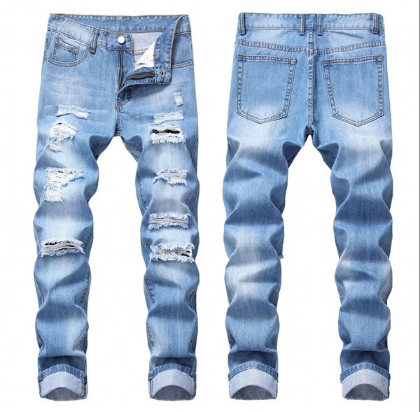 

fashion ripped jeans men patchwork hollow out printed beggar cropped pants man cowboys demin male dropshipping kg-221, Blue
