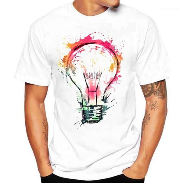 

sleeve o-neck slim mens casual homme tees bulb 3d print tshirt for man summer short, White;black