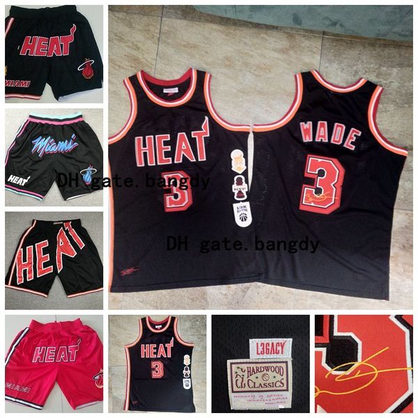 

mitchell&ness men vintage miami nba heat throwback dwyane 3 wade mesh embroidery stitched basketball shorts basketball jerseys, Black;red