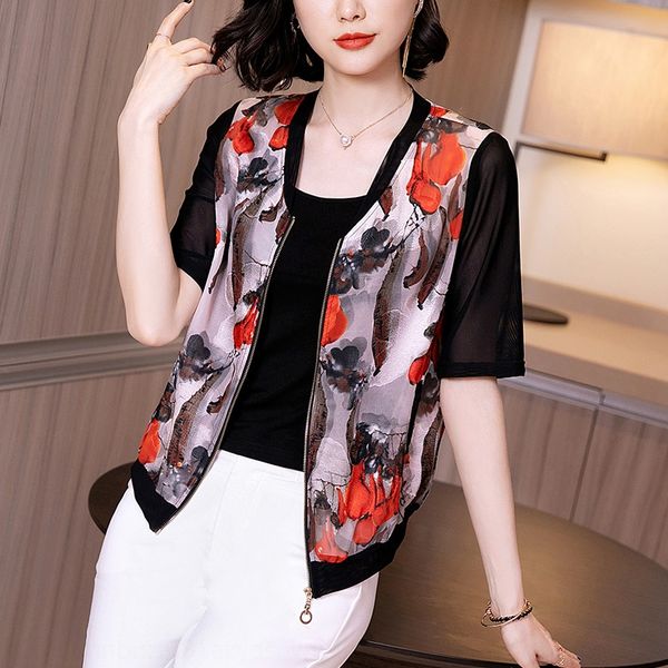 

op1hp 201123 new 2020 chinese style color suit suitbaseball uniformprinting round neck zipper short sleeve women's cardigan sunscreen b, Black;brown