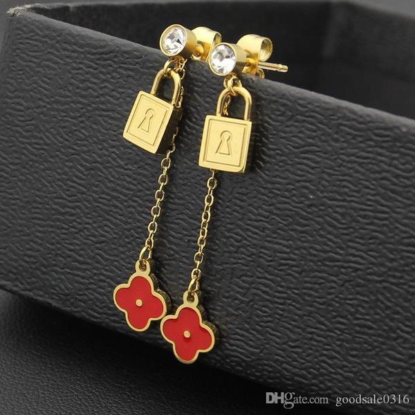 

new style jewerly famous brand stud earrings 18k gold plated stainless steel classical love gem earrings for women couple jewelry gift, Golden;silver
