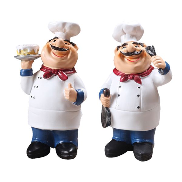

2set resin lifelike kitchen chef statues ornaments kitchen restaurant cafe decor