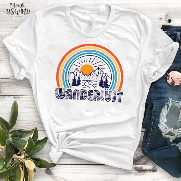 

casual tshirt women mountain calling travel happy camper summer print t shirt female women camisa mujer graphic t shirt, White