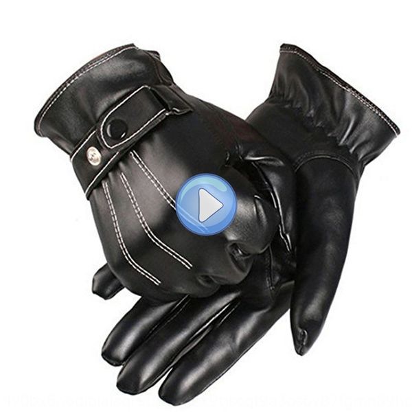 

men' pu leather touch screen warm and gloves winter plus velvet thickened warm three-track rib imitation leather gloves, Blue;gray