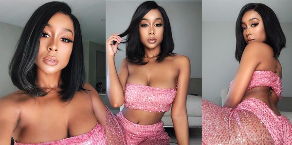 

13*4 straight black short bob synthetic 150% lace front wigs with side part for women heat fiber hair realistic daily wear wig, Black;brown