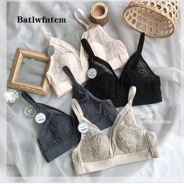 

large bust slim lace underwear women's large-size side breast holding adjustable breathable bra, Red;black