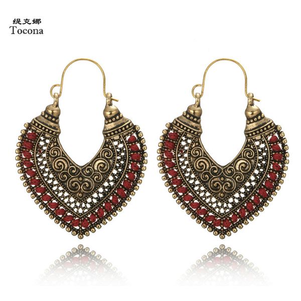 

designer earrings vintage antique bronze hollow heart carved flower drop earrings for women alloy dangle earrings brincos jewelry 5886, Silver