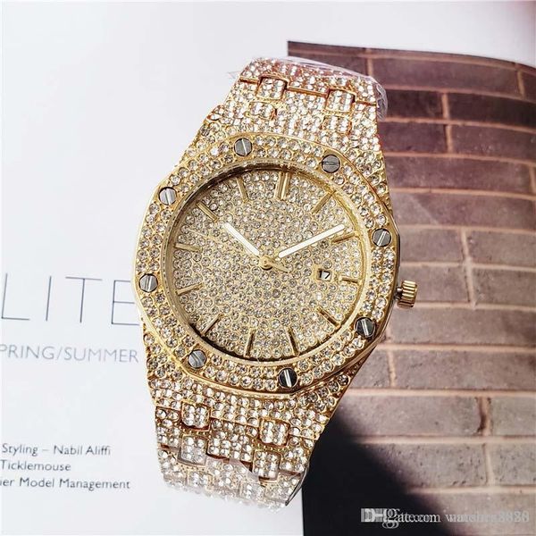 

modern men royal oak watches with diamond movement quartz iced out watch ladies designer wathes luxury momtre de luxe 41mm size wristwatch, Slivery;brown
