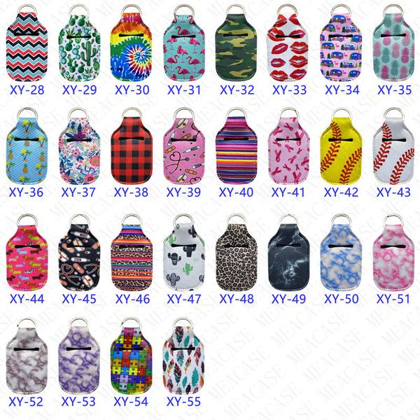 

neoprene hand sanitizer holder cover 10*6cm keychain bags lipstick holder key rings perfume bottle flowers baseball printed key chain d72814, Blue