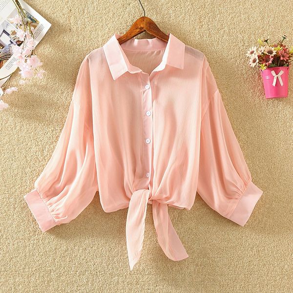 

white chiffon 1 2 sleeve blouse women half sleeve 2020 summer transparent thin shirts office blusas solid workwear plus size